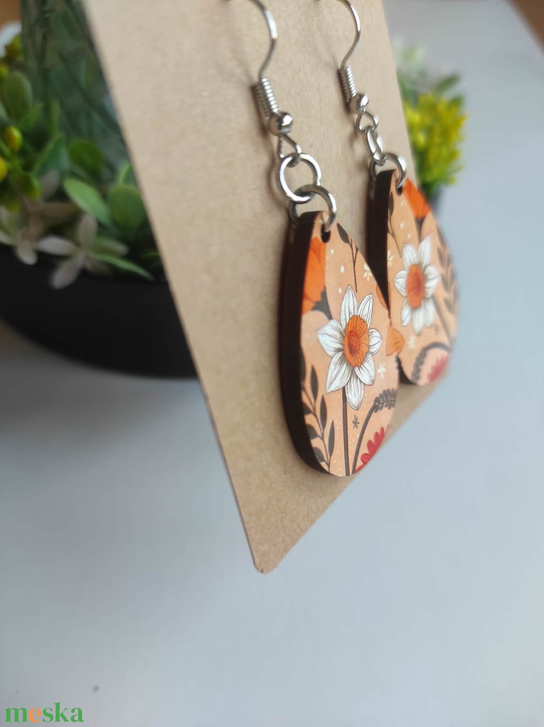 Tavaszi nárcisz fa csepp fülbevaló - ékszer - fülbevaló - lógó csepp fülbevaló - Meska.hu