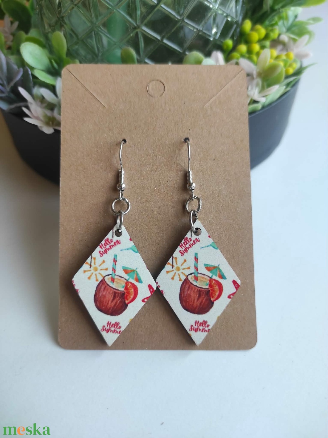 'Hello Summer' kókuszos fa fülbevaló - ékszer - fülbevaló - lógó fülbevaló - Meska.hu