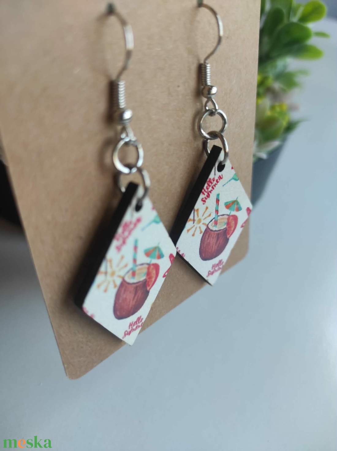 'Hello Summer' kókuszos fa fülbevaló - ékszer - fülbevaló - lógó fülbevaló - Meska.hu