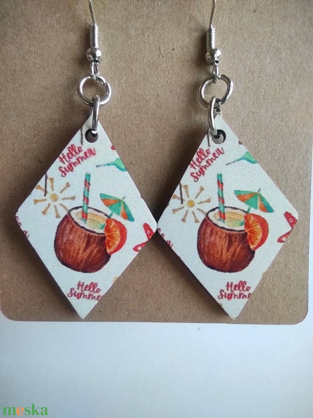 'Hello Summer' kókuszos fa fülbevaló - ékszer - fülbevaló - lógó fülbevaló - Meska.hu