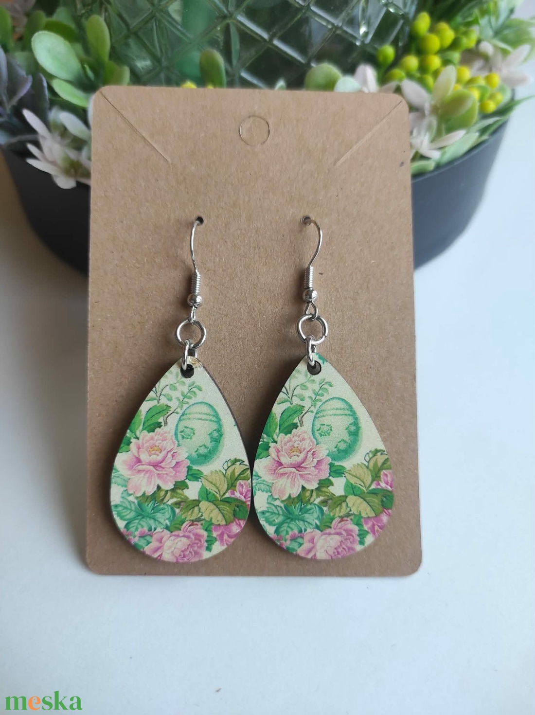 Húsvéti Rózsakert fa csepp fülbevaló - ékszer - fülbevaló - lógó csepp fülbevaló - Meska.hu