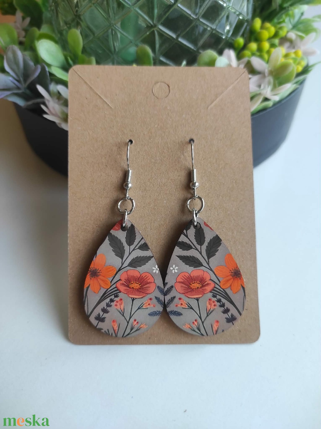 Őszi virágok csepp fa fülbevaló - ékszer - fülbevaló - lógó csepp fülbevaló - Meska.hu