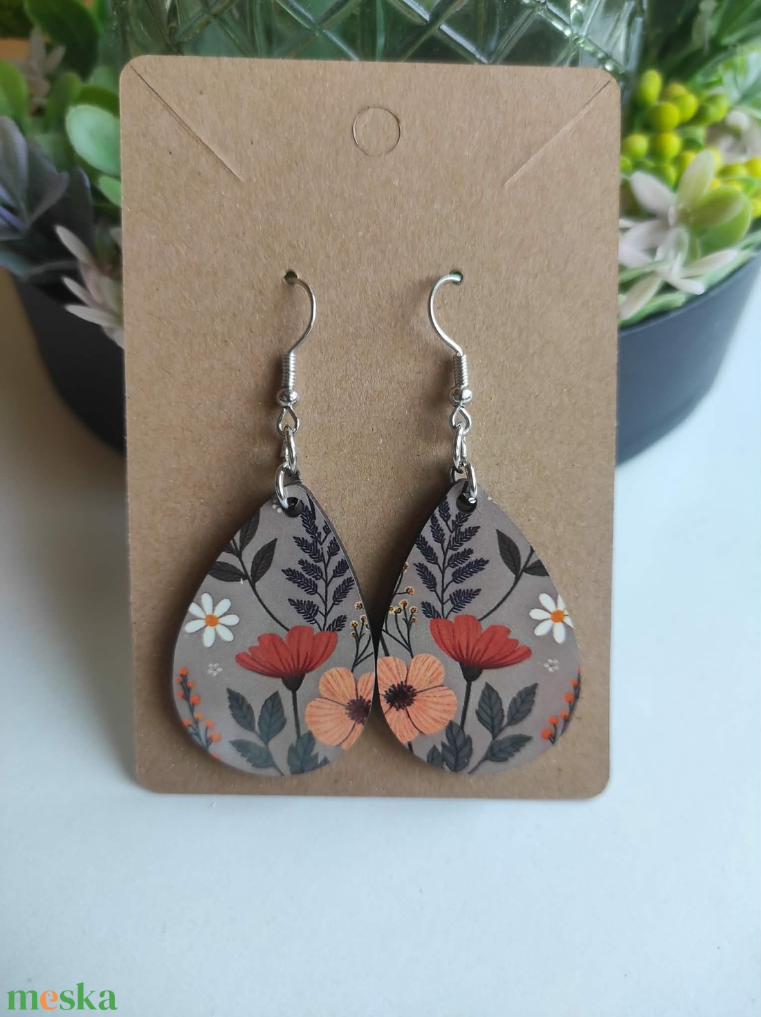 Őszi virágok csepp fa fülbevaló - ékszer - fülbevaló - lógó csepp fülbevaló - Meska.hu