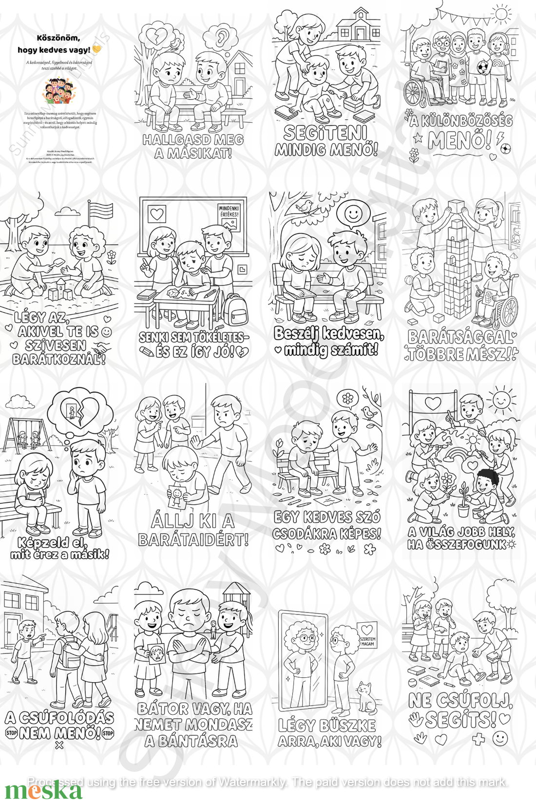 KEDVESSÉGGEL A VILÁG SZEBB! � Anti-bullying kifestőlap-csomag  - otthon & életmód - papír, írószer - színező - Meska.hu