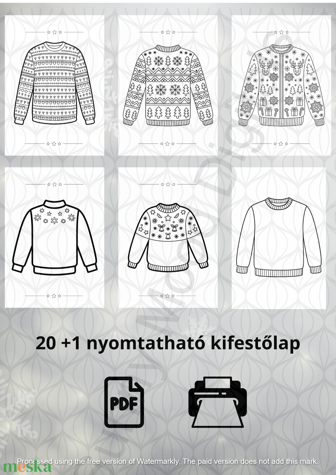 Karácsonyi pulcsis kifestőlapok  20+1 oldalas nyomtatható színező gyerekeknek és felnőtteknek (PDF) - otthon & életmód - papír, írószer - színező - Meska.hu