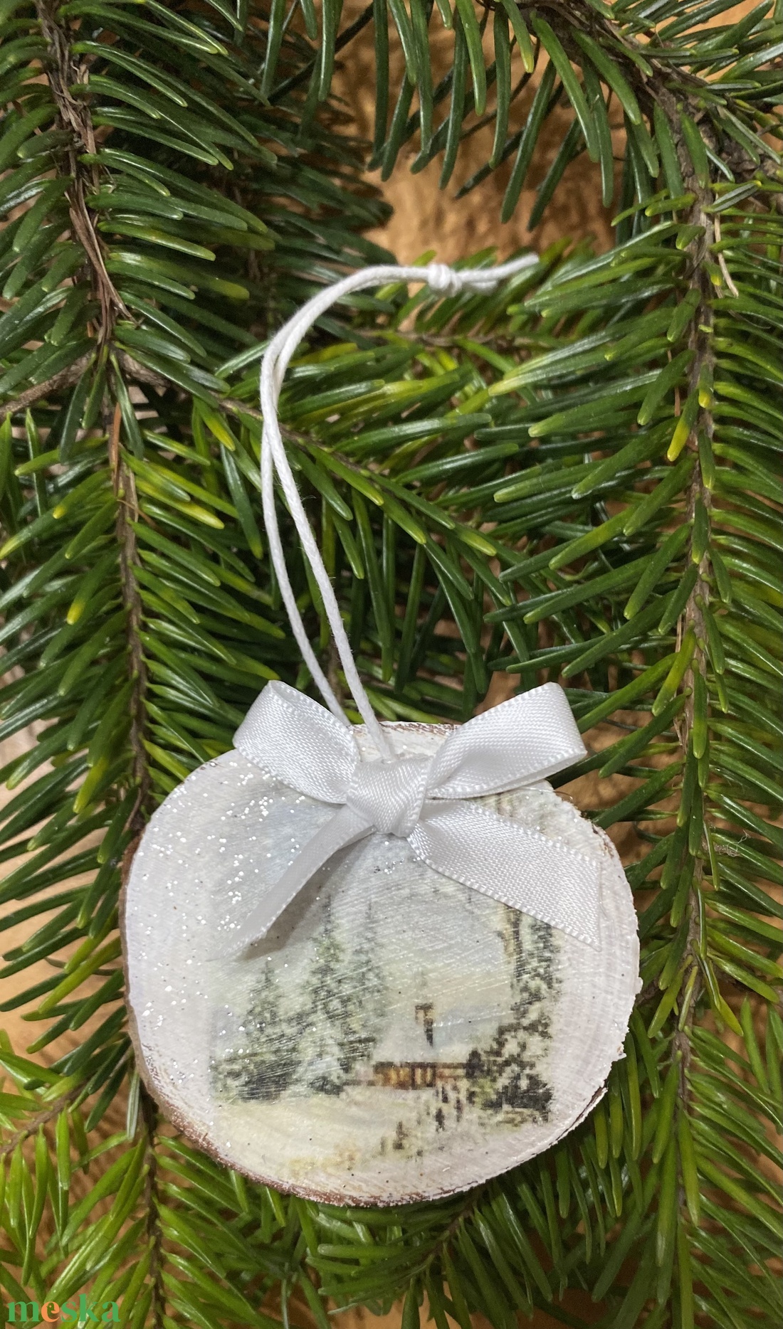 TEMPLOM - Masnis téli táj fakorong karácsonyfadísz - karácsony - karácsonyi lakásdekoráció - karácsonyfadíszek - Meska.hu