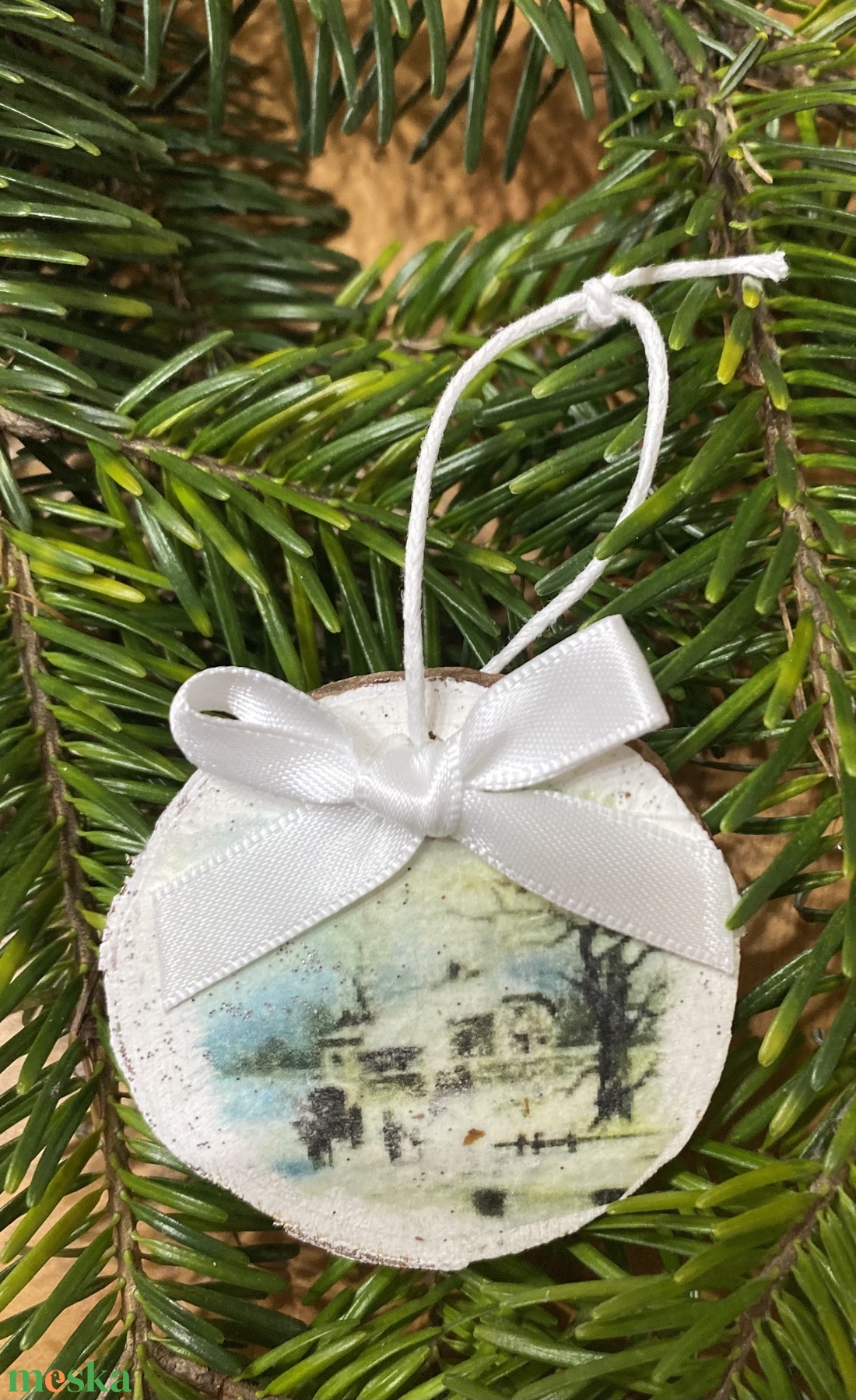 SÉTA - Masnis téli táj fakorong karácsonyfadísz - karácsony - karácsonyi lakásdekoráció - karácsonyfadíszek - Meska.hu