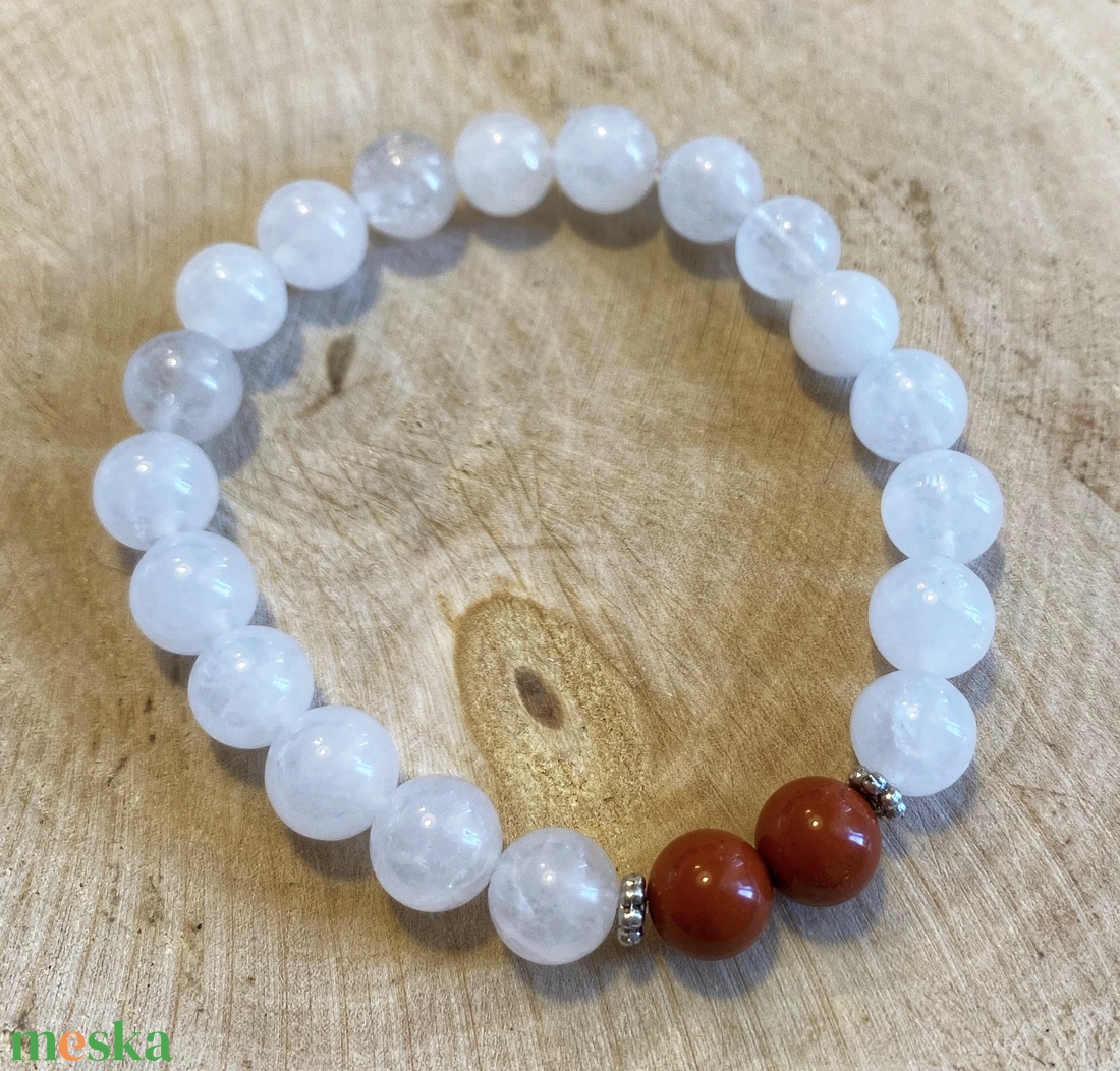 Valentin-napra! 2 db Piros jáspis + fehér jáde/lávakő + Baligyöngy páros ásvány karkötő - ékszer - karkötő - ásványkarkötő - Meska.hu