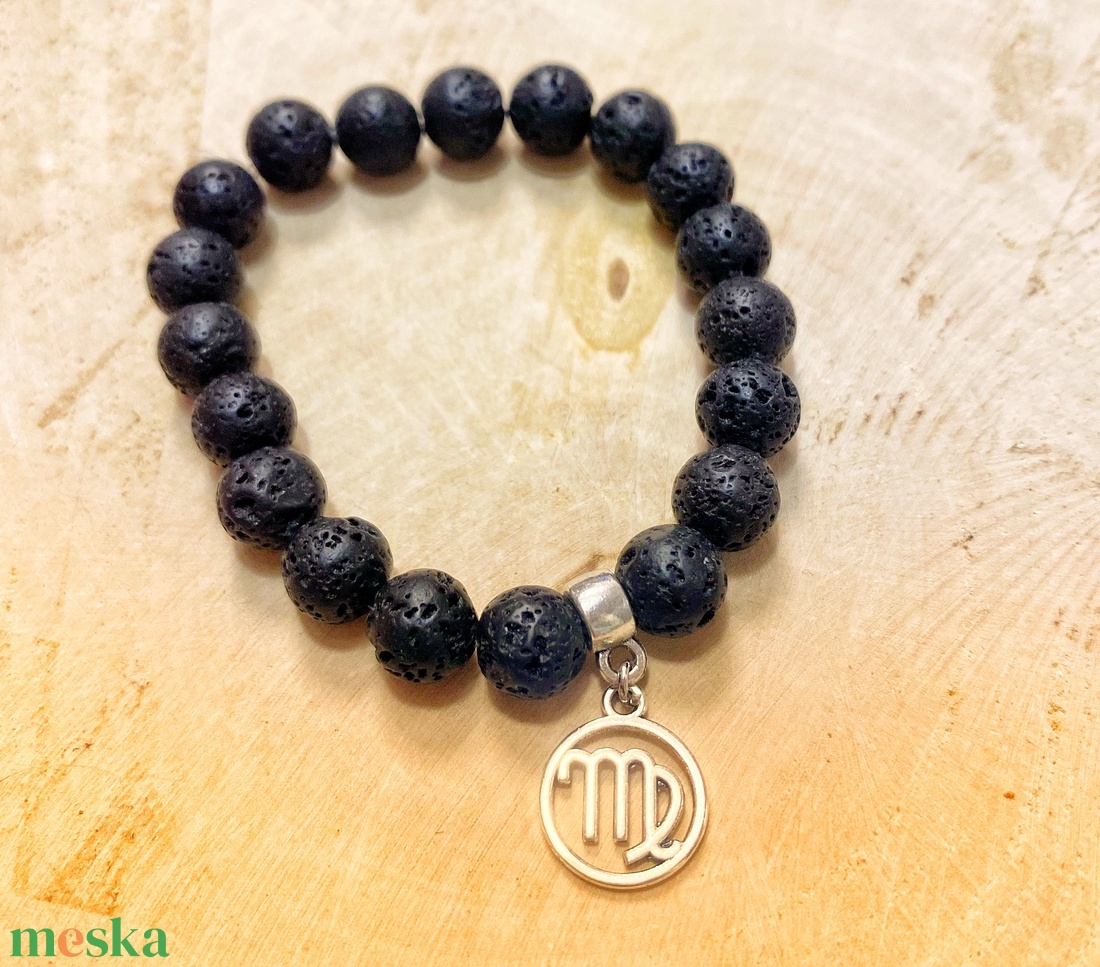 Személyre szabott lávakő ásvány karkötő horoszkóp medállal - ékszer - karkötő - ásványkarkötő - Meska.hu