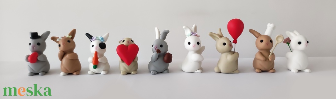 Polymer clay nyúl szívvel  figura/Süthető gyurma nyuszi figura szivecskével  - esküvő - dekoráció - sütidísz - Meska.hu