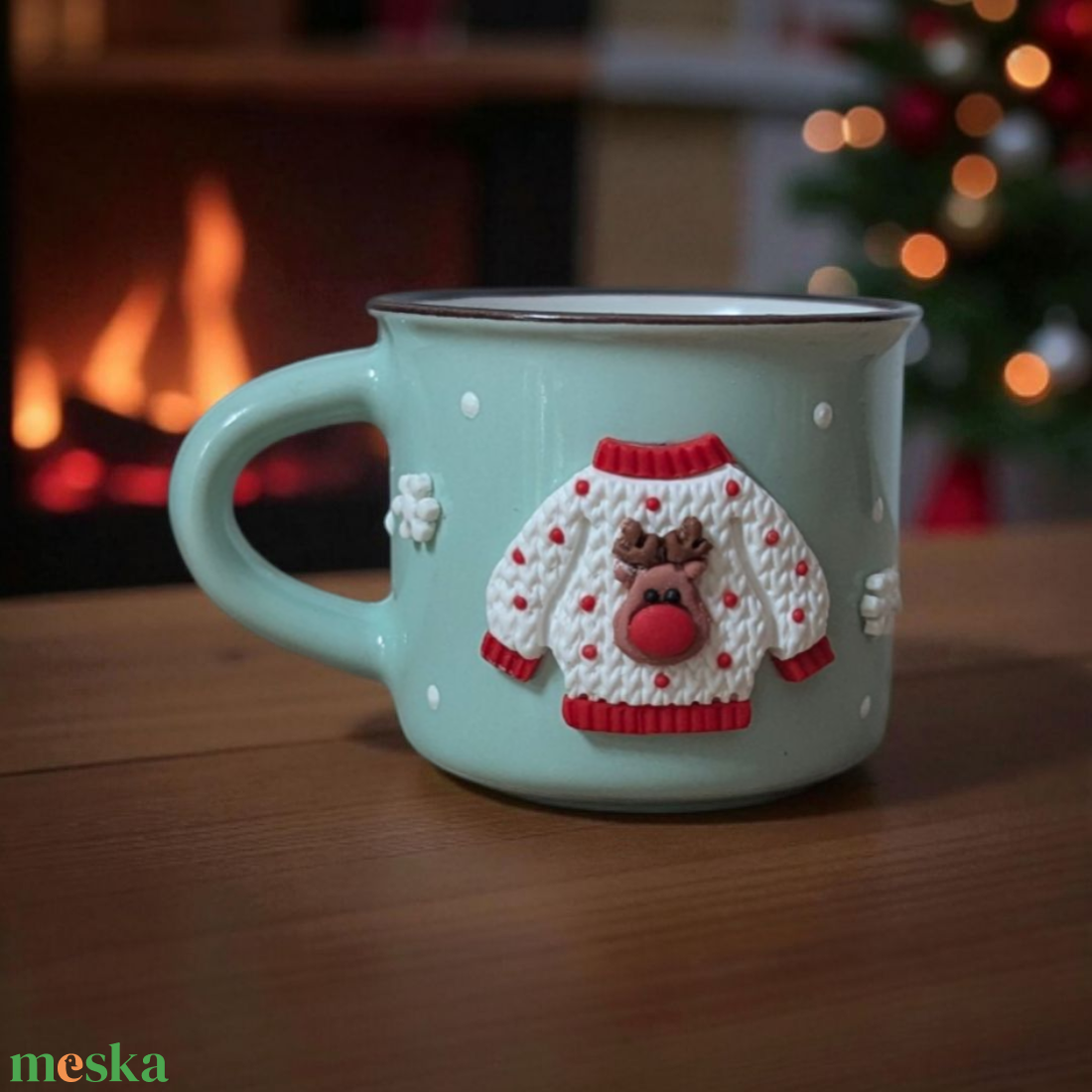 Ronda pulcsis kávés csésze/karácsonyi bögre süthető gyurmával díszítve.  - otthon & életmód - konyhafelszerelés, tálalás - tálalás - bögre & csésze - Meska.hu