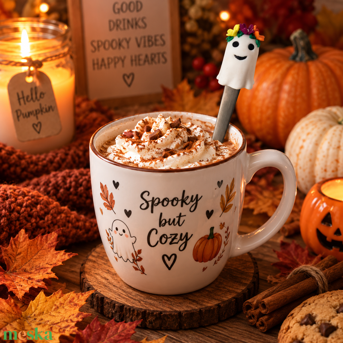 Virágkoszorús szellem kislány kiskanál - kézzel készített halloweeni kanál  - otthon & életmód - konyhafelszerelés, tálalás - tálalás - kanál & villa - Meska.hu