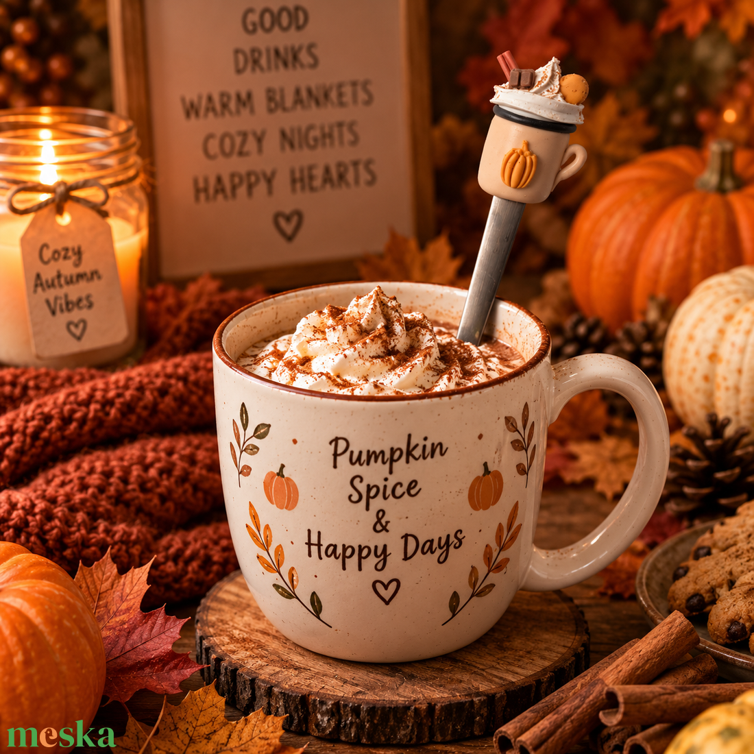 Pumpkin Spice kiskanál � őszi bögrés, süthető gyurmával díszítve - otthon & életmód - konyhafelszerelés, tálalás - tálalás - kanál & villa - Meska.hu