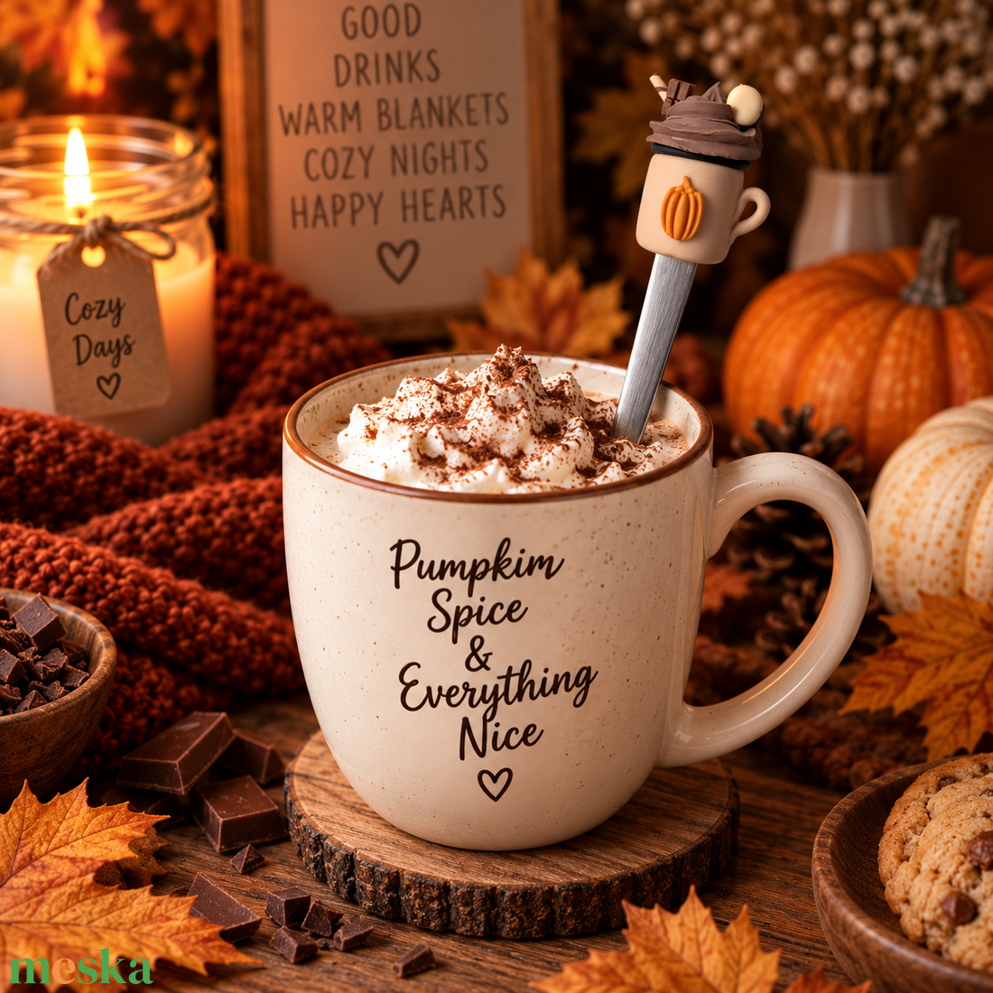 Csokis Pumpkin Spice kiskanál � tökös, kézzel készített gyurmadísszel - otthon & életmód - konyhafelszerelés, tálalás - tálalás - kanál & villa - Meska.hu
