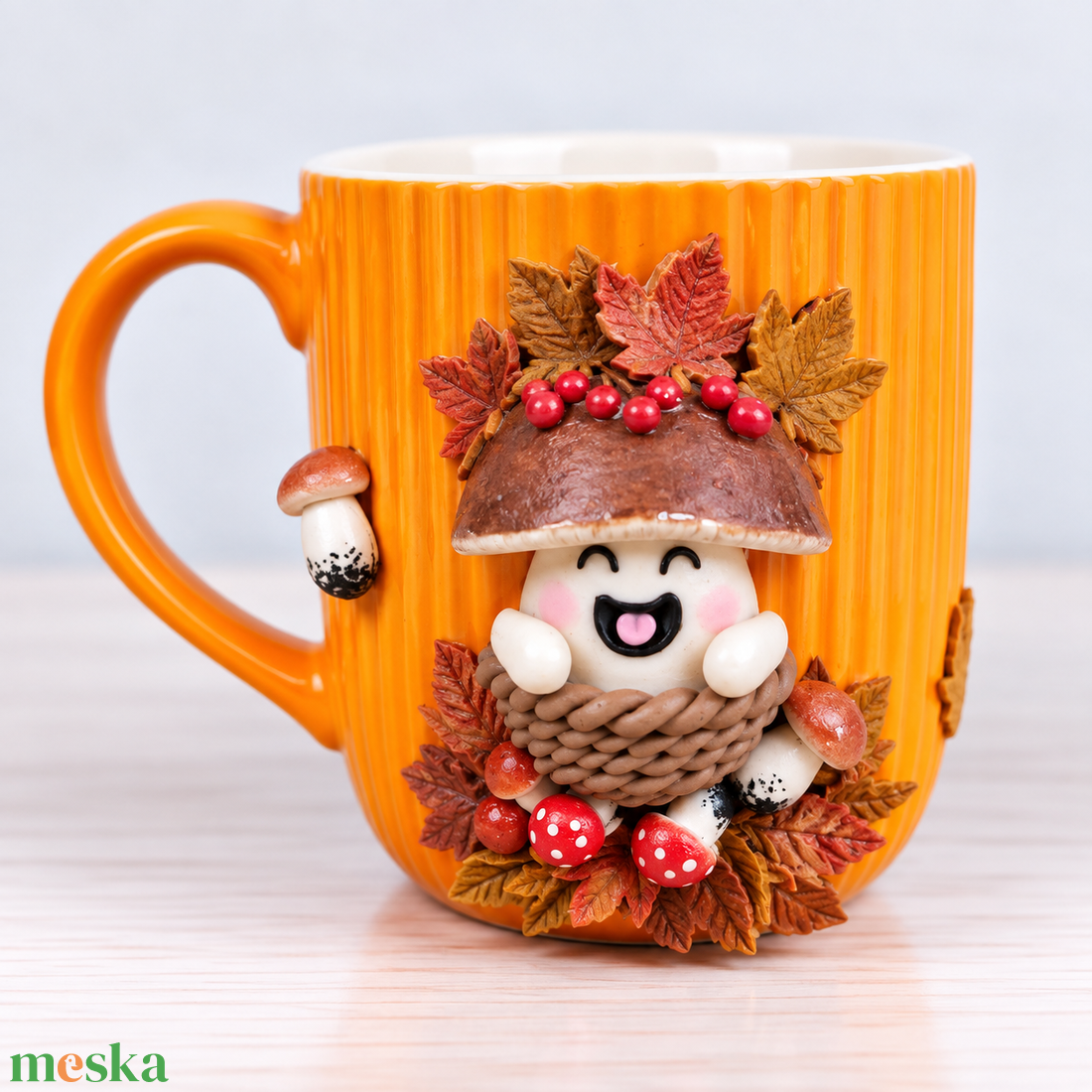 Őszi gombás bögre � süthető gyurmával kézzel díszítve - otthon & életmód - konyhafelszerelés, tálalás - tálalás - bögre & csésze - Meska.hu