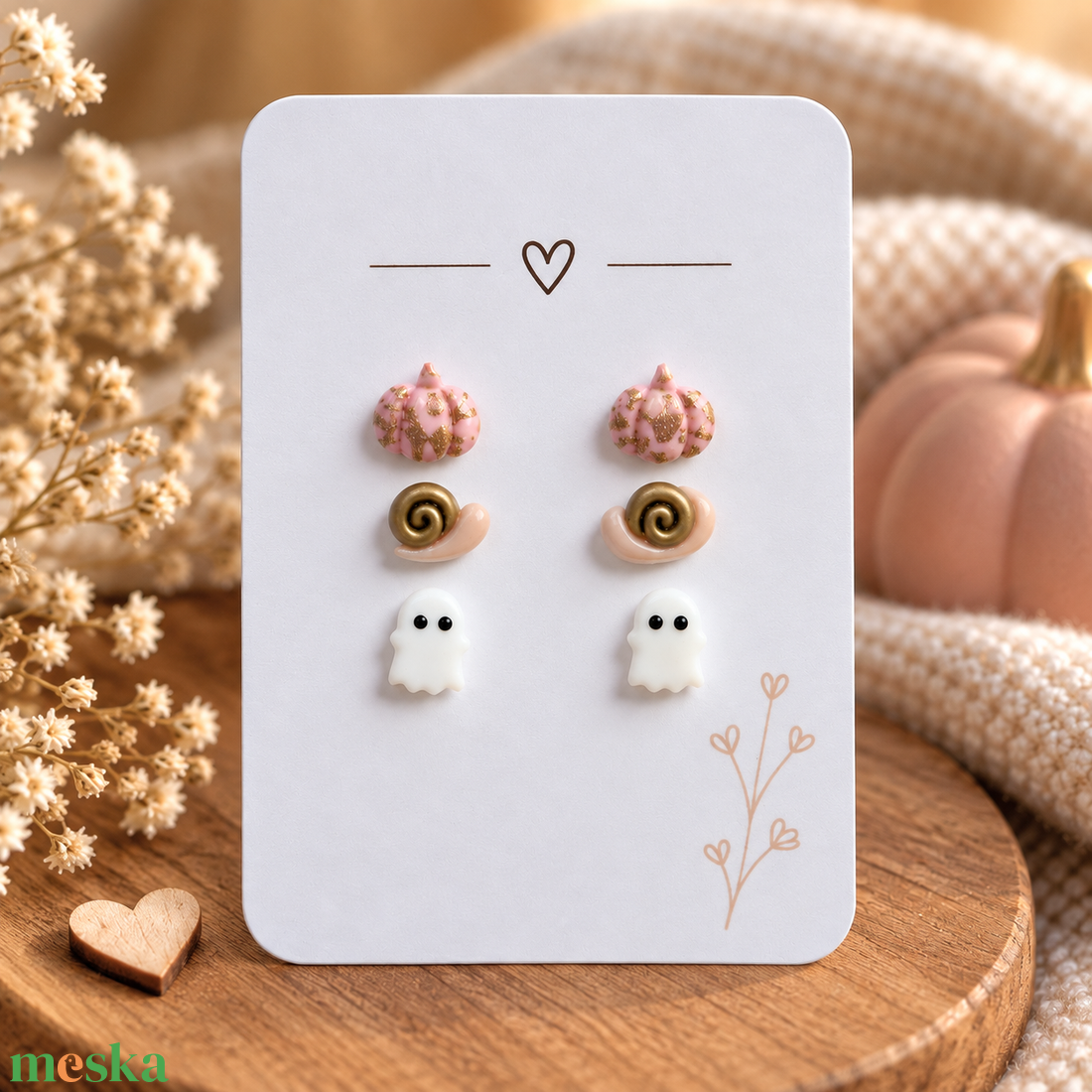 Őszi�halloweeni mini fülbevaló szett � tök, csiga és szellem � 3 pár - ékszer - fülbevaló - pötty fülbevaló - Meska.hu