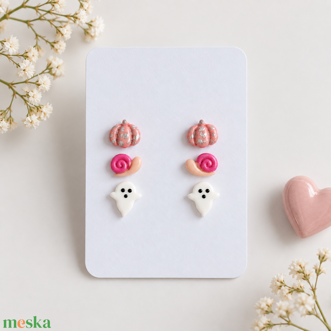 Cuki Halloween mini fülbevaló szett � tök, csiga és szellem � 3 pár - ékszer - fülbevaló - pötty fülbevaló - Meska.hu