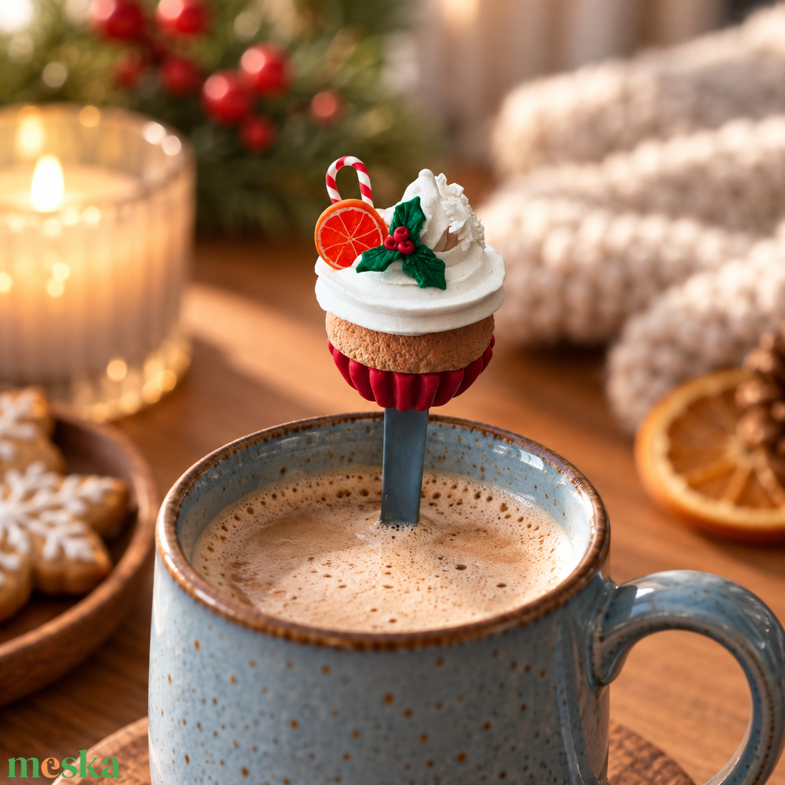Karácsonyi cupcake díszkanál narancsszelettel � kézzel készített süthető gyurma dekoráció - otthon & életmód - konyhafelszerelés, tálalás - tálalás - kanál & villa - Meska.hu