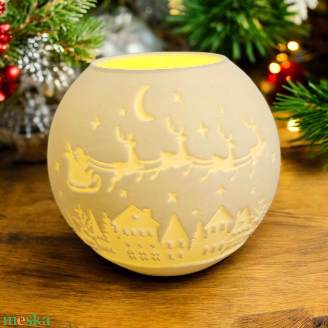 Ledes mécsestartó téli mintával - karácsony - karácsonyi lakásdekoráció - karácsonyfadíszek - Meska.hu