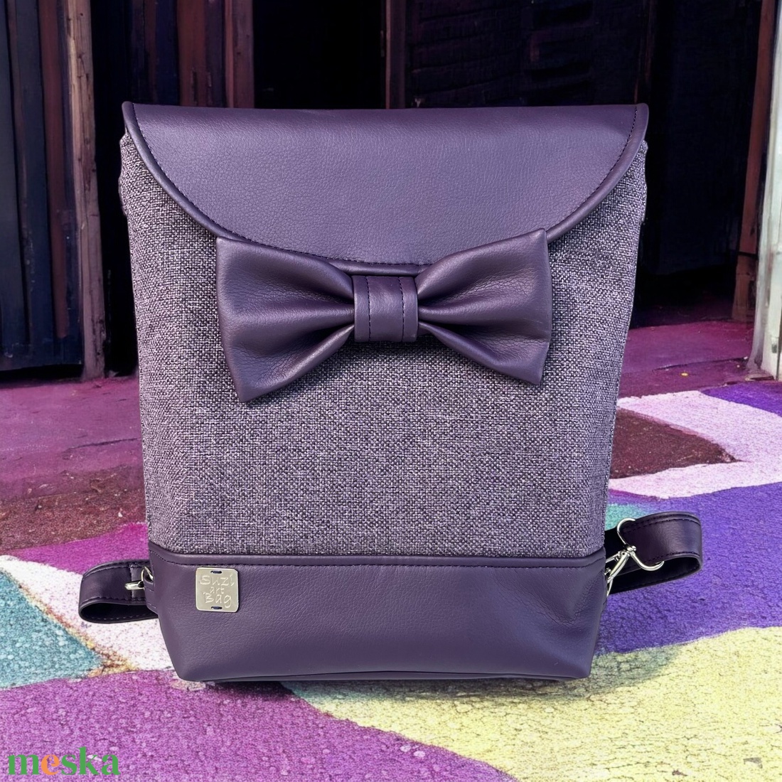 Lila szövetes masnis, kisméretű 2in1 hátizsák - táska & tok - kézitáska & válltáska - válltáska - Meska.hu