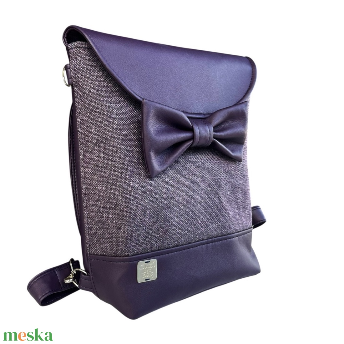 Lila szövetes masnis, kisméretű 2in1 hátizsák - táska & tok - kézitáska & válltáska - válltáska - Meska.hu
