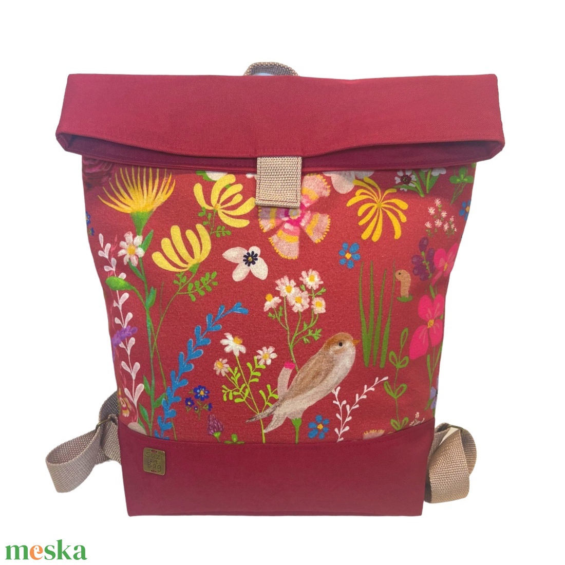 SuziartBag Bordó madaras nagyméretű hátizsák - táska & tok - kézitáska & válltáska - válltáska - Meska.hu