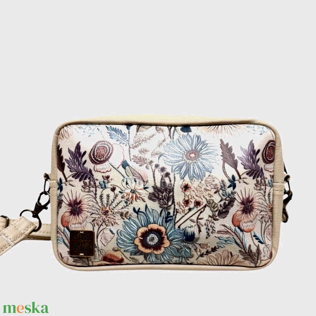 Drapp virágos crossbody táska - táska & tok - kézitáska & válltáska - válltáska - Meska.hu