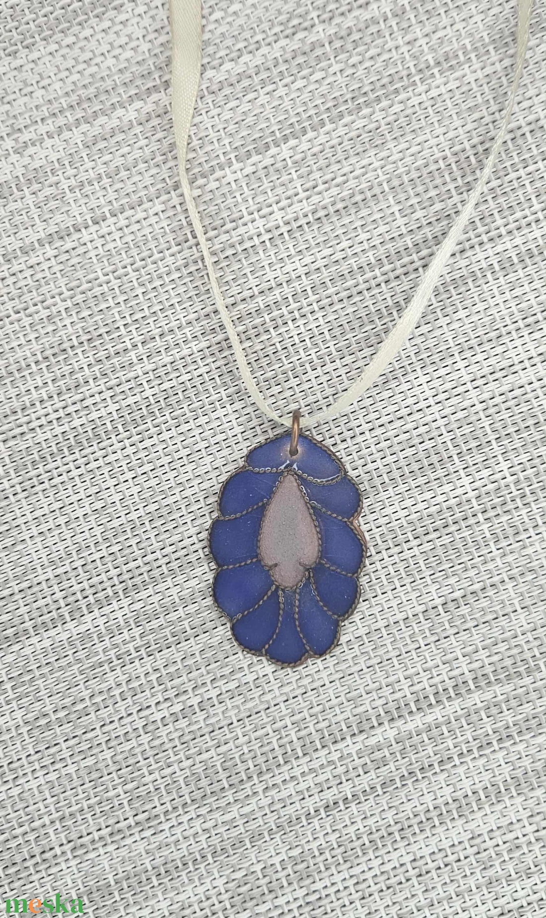 Tűzzománc - rekeszzománc medál - kék - hullámos ovál - ékszer - nyaklánc - medál - Meska.hu