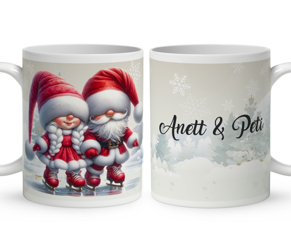 Névvel kérhető - Korcsolyázó karácsonyi manók mintás bögre - otthon & életmód - konyhafelszerelés, tálalás - tálalás - bögre & csésze - Meska.hu