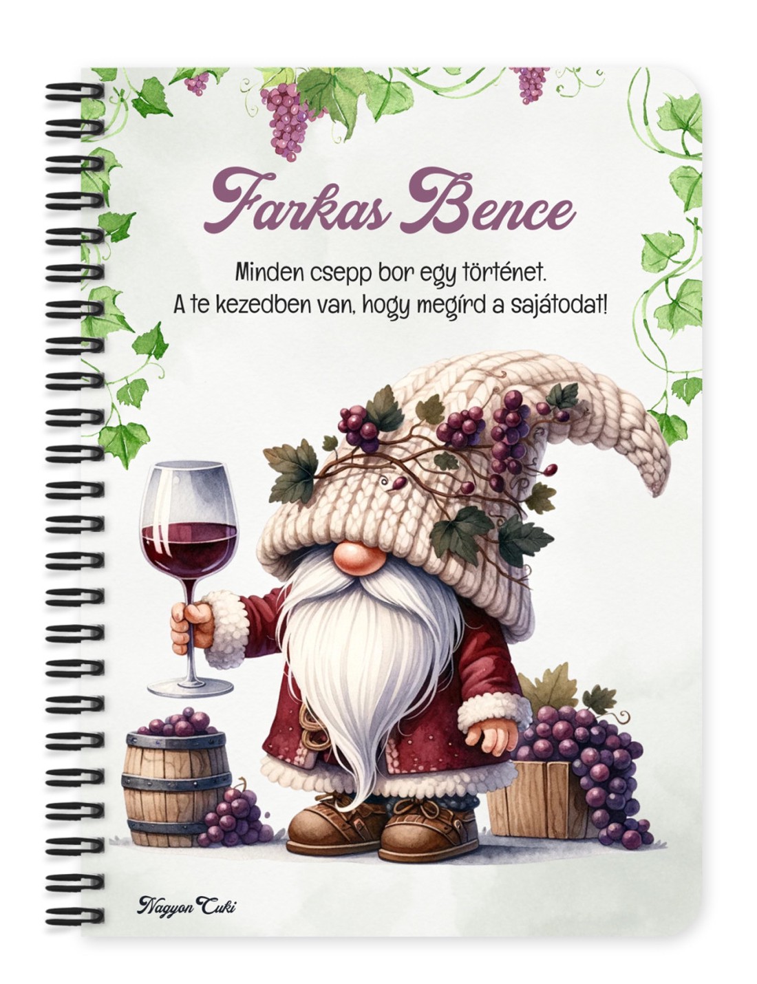 Személyre szabható - Cuki szüreti borász manó mintás A5-ös füzet - otthon & életmód - papír, írószer - jegyzetfüzet & napló - Meska.hu
