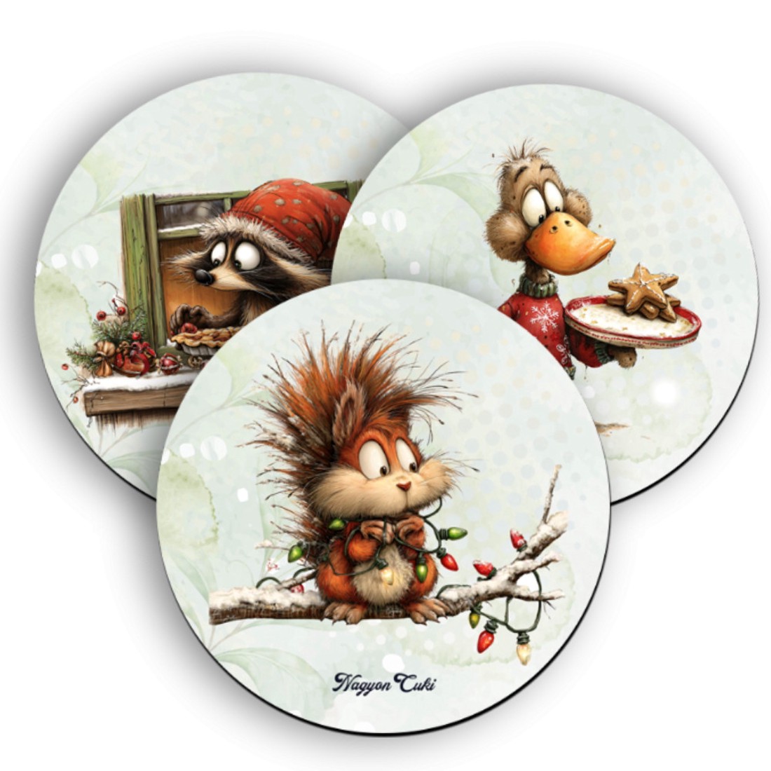 3 db aranyos karácsonyi erdei varázs kör alakú alátét szett (#106) -  - Meska.hu