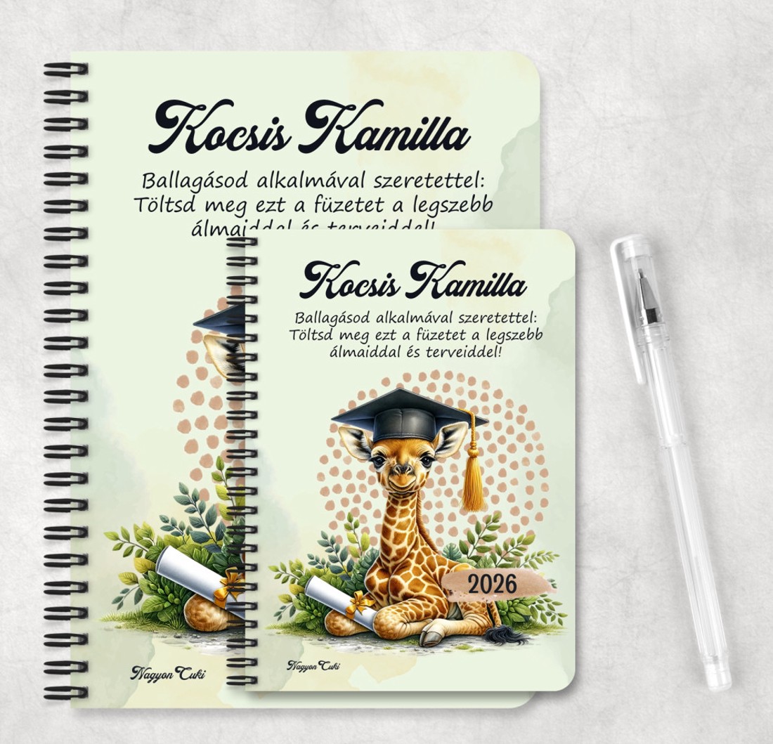 Személyre szabható - 2026 Ballagás - Zsiráf mintás A5-ös füzet - otthon & életmód - papír, írószer - jegyzetfüzet & napló - Meska.hu