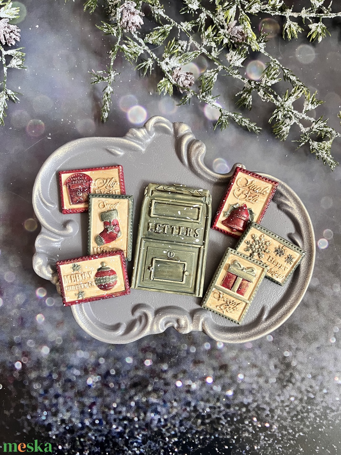 Karácsonyi postaláda - zöld - kellékek & szerszámok - díszíthető tárgyak - kerámia - Meska.hu