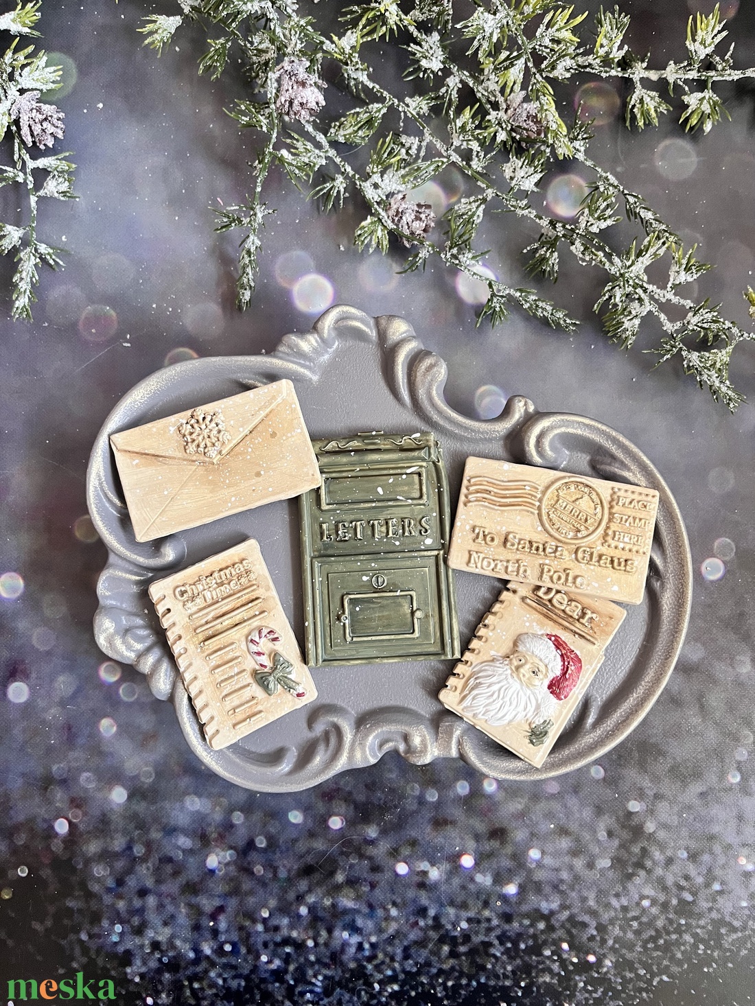 Karácsonyi postaláda - zöld - kellékek & szerszámok - díszíthető tárgyak - kerámia - Meska.hu