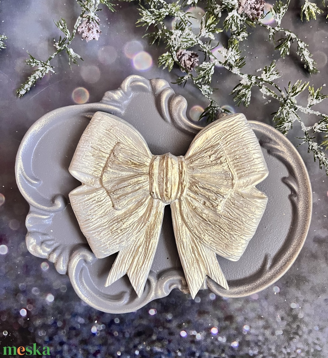 Karácsonyi masni - fehérarany - kellékek & szerszámok - díszíthető tárgyak - kerámia - Meska.hu
