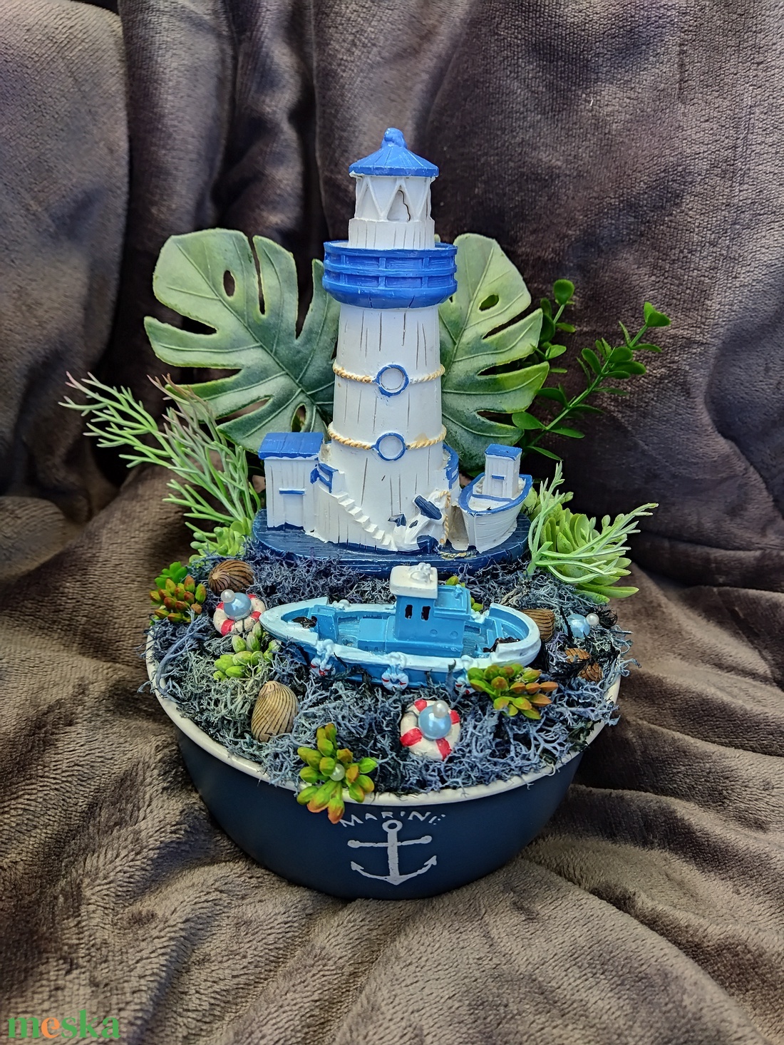 Nyári, világítótornyos asztaldísz  - otthon & életmód - dekoráció - asztal és polc dekoráció - asztaldísz - Meska.hu