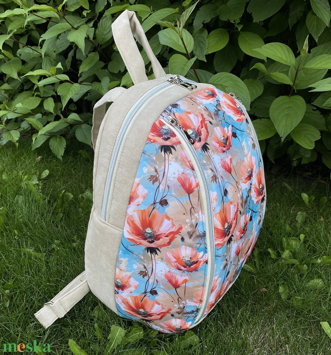 Csodás pipacsos pasztell színű hátitáska - táska & tok - hátizsák - hátizsák - Meska.hu