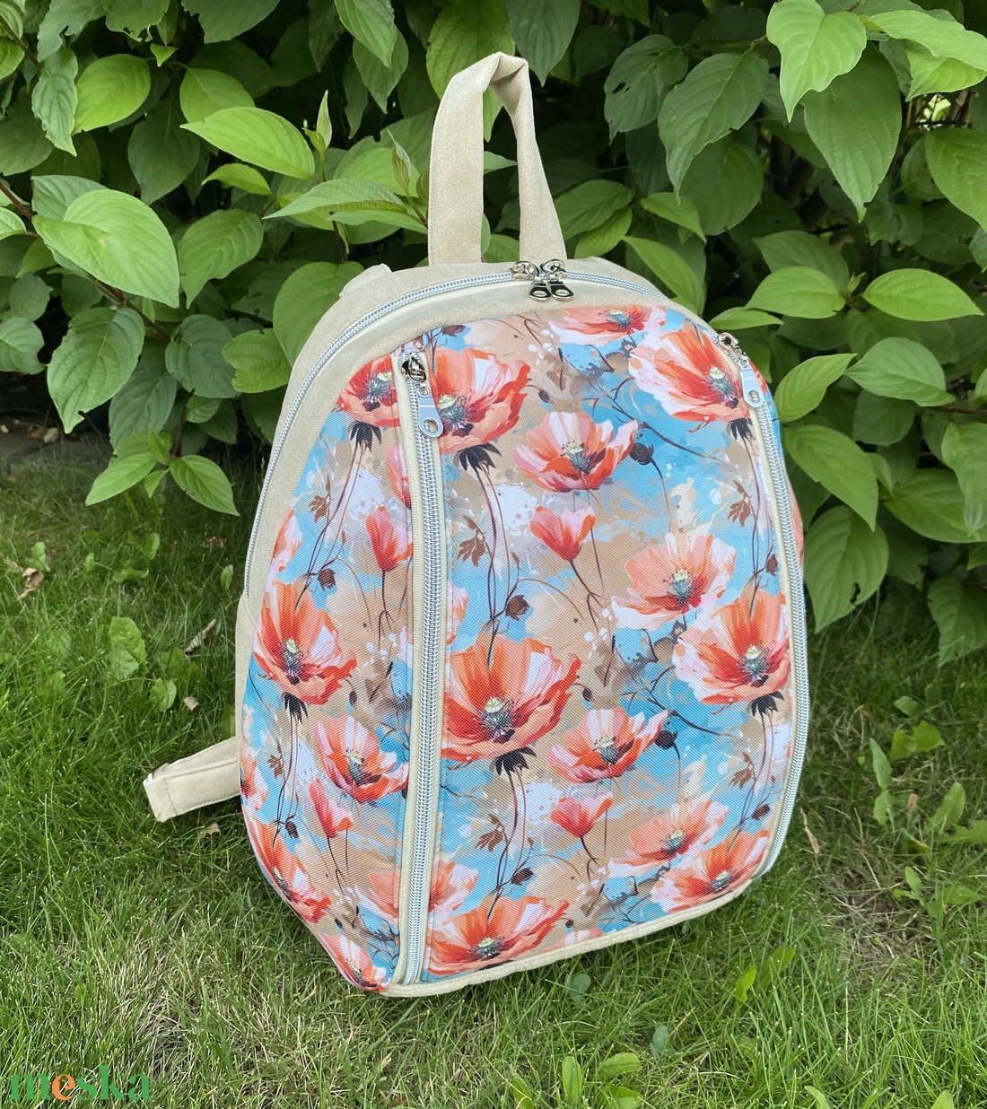 Csodás pipacsos pasztell színű hátitáska - táska & tok - hátizsák - hátizsák - Meska.hu