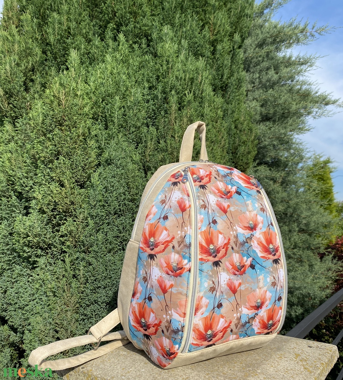 Csodás pipacsos pasztell színű hátitáska - táska & tok - hátizsák - hátizsák - Meska.hu