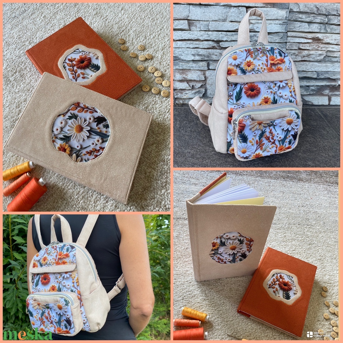 Virágos varrott, puha szövet borítású A6-os notesz - otthon & életmód - papír, írószer - jegyzetfüzet & napló - Meska.hu