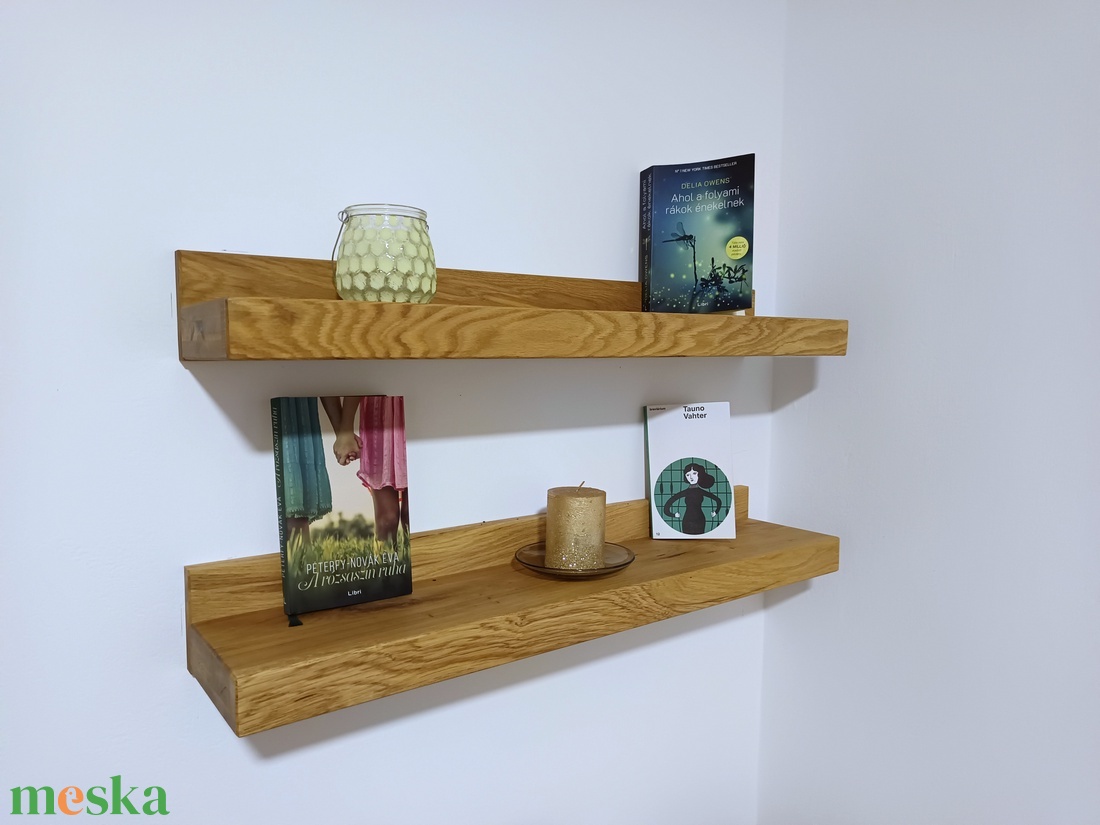 Lebegő tölgyfa polc dekorációhoz és könyvekhez  tömörfa polc - fali polc - otthon & életmód - bútor - polc - Meska.hu