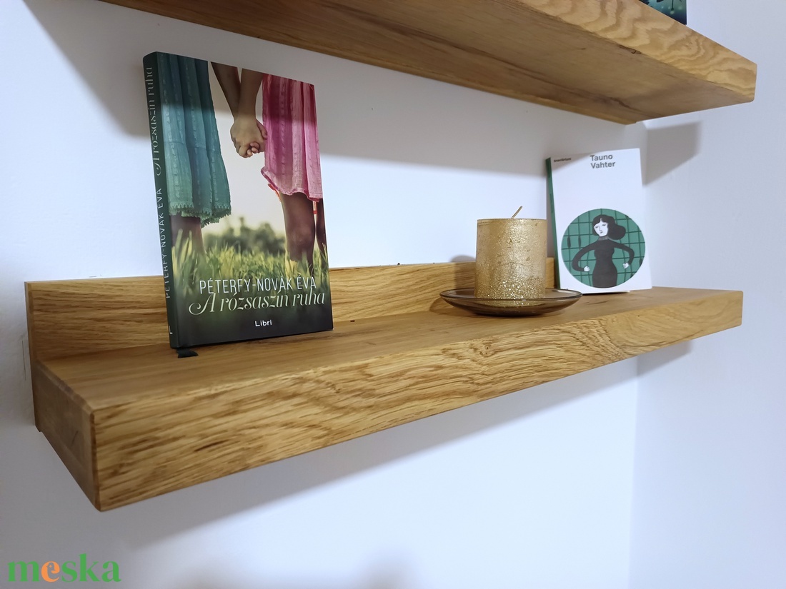 Lebegő tölgyfa polc dekorációhoz és könyvekhez  tömörfa polc - fali polc - otthon & életmód - bútor - polc - Meska.hu