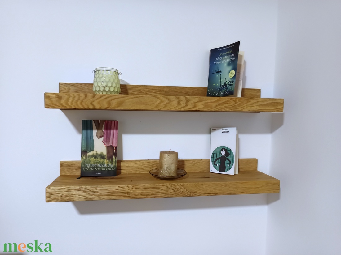 Lebegő tölgyfa polc dekorációhoz és könyvekhez  tömörfa polc - fali polc - otthon & életmód - bútor - polc - Meska.hu