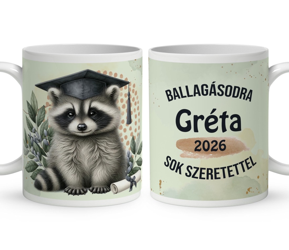 Névvel kérhető Mosómedve - 2026 évi Ballagásra mintás bögre - otthon & életmód - konyhafelszerelés, tálalás - tálalás - bögre & csésze - Meska.hu