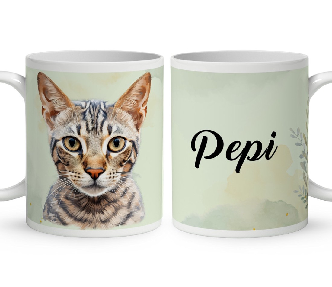 Névvel kérhető - Ocicat macska portré mintás bögre - otthon & életmód - konyhafelszerelés, tálalás - tálalás - bögre & csésze - Meska.hu