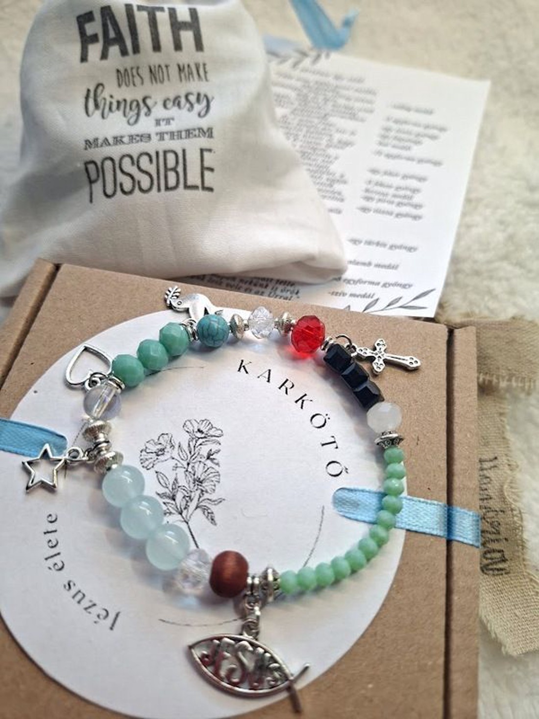 Jézus élete - keresztény történet karkötő-türkiz-085 - ékszer - karkötő - bogyós karkötő - Meska.hu