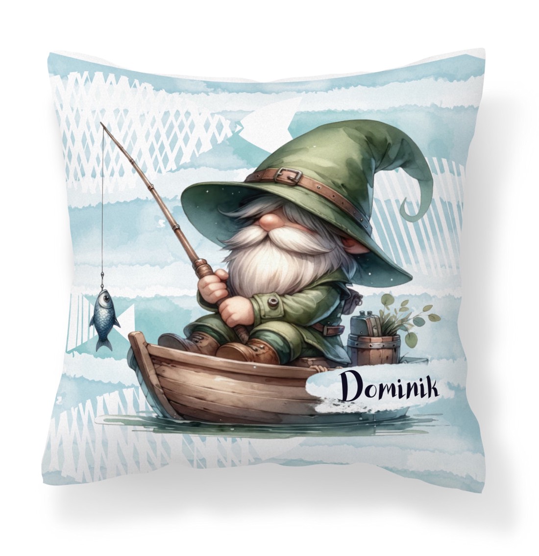Névvel kérhető - Csónakos horgász manó mintás párna - otthon & életmód - lakástextil - párna & párnahuzat - díszpárna (belsővel együtt) - Meska.hu