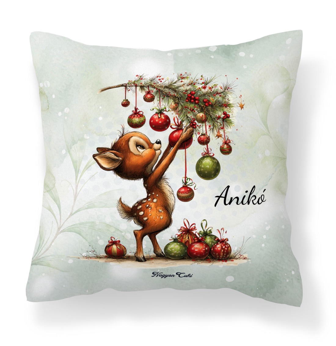 Névvel kérhető - Cuki karácsonyi őzike és a díszek mintás párna - otthon & életmód - lakástextil - párna & párnahuzat - díszpárna (belsővel együtt) - Meska.hu