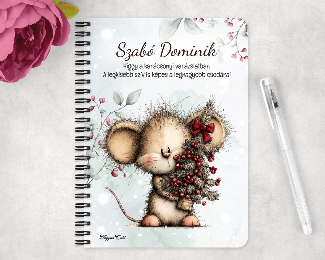 Személyre szabható - Cuki téli kisegér mintás A5-ös füzet - otthon & életmód - papír, írószer - jegyzetfüzet & napló - Meska.hu