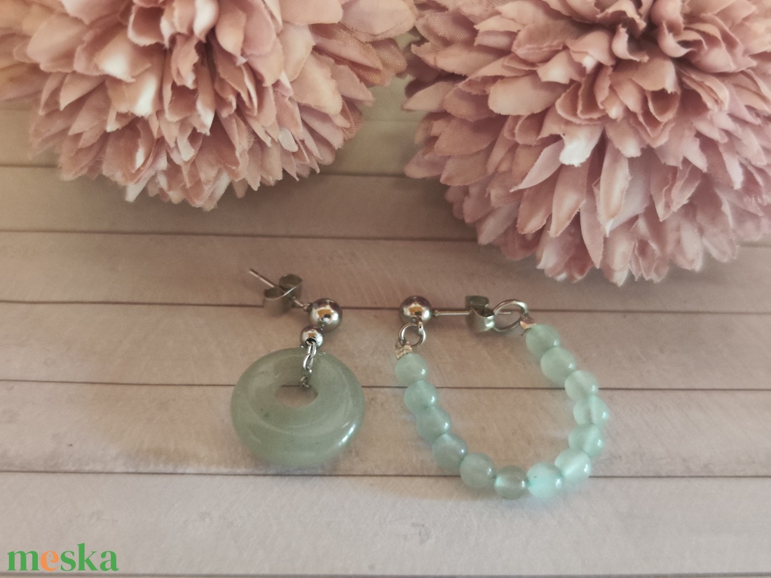 Aszimmetrikus zöld aventurin fülbevaló!  - ékszer - fülbevaló - lógó fülbevaló - Meska.hu